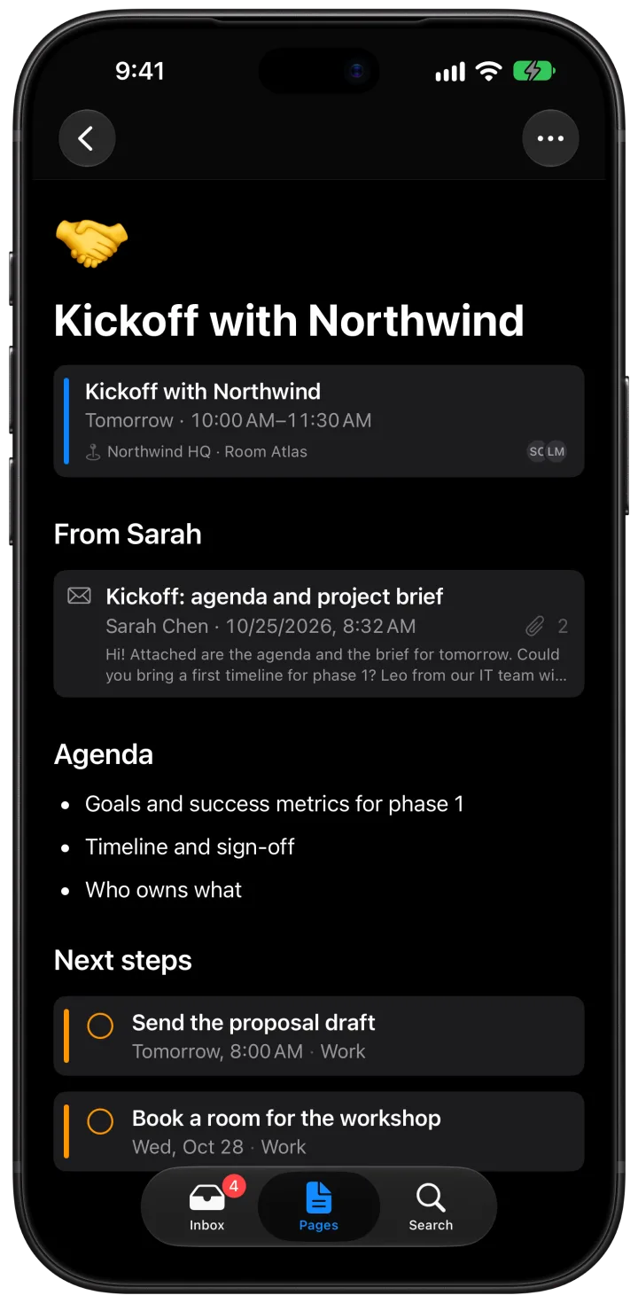 The same page on iPhone in dark mode